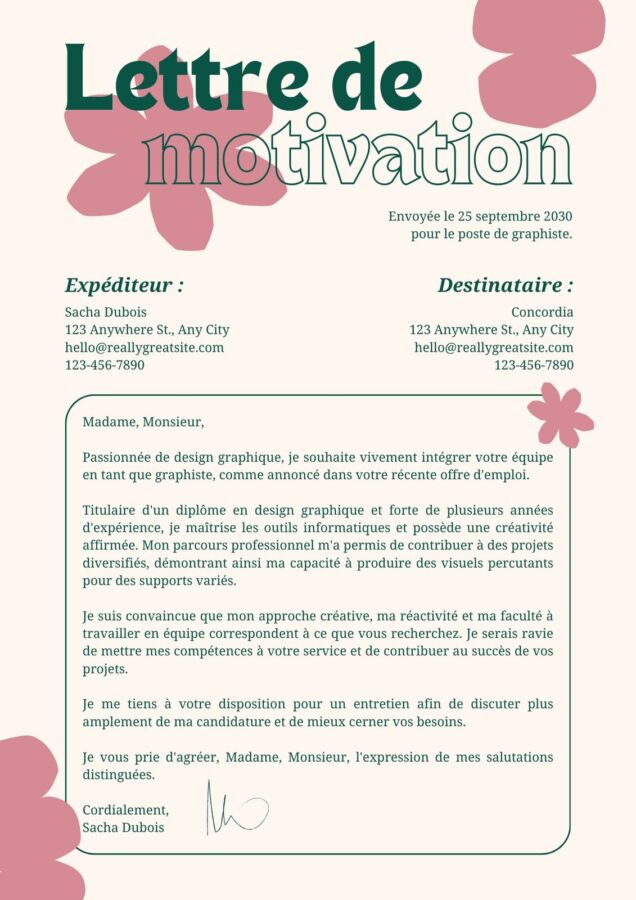modèle lettre motivation stage