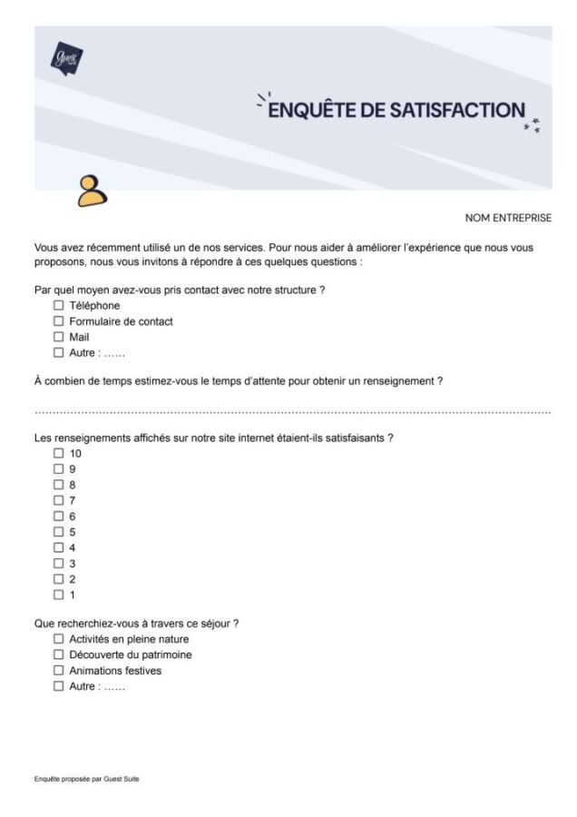 Modèle questionnaire satisfaction client PDF