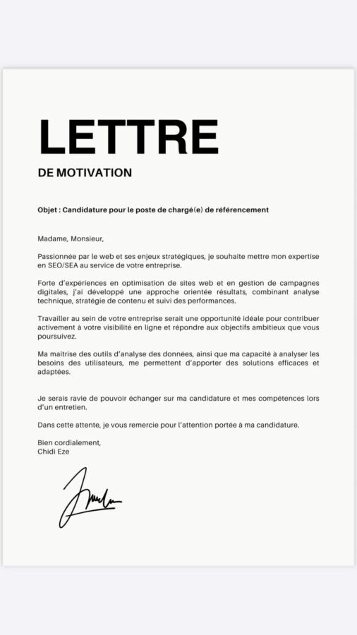 lettre motivation anglais