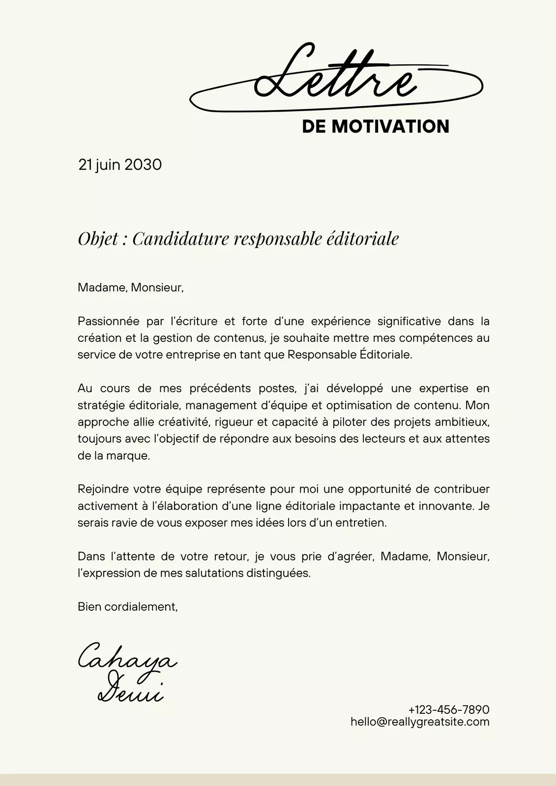 lettre motivation anglais