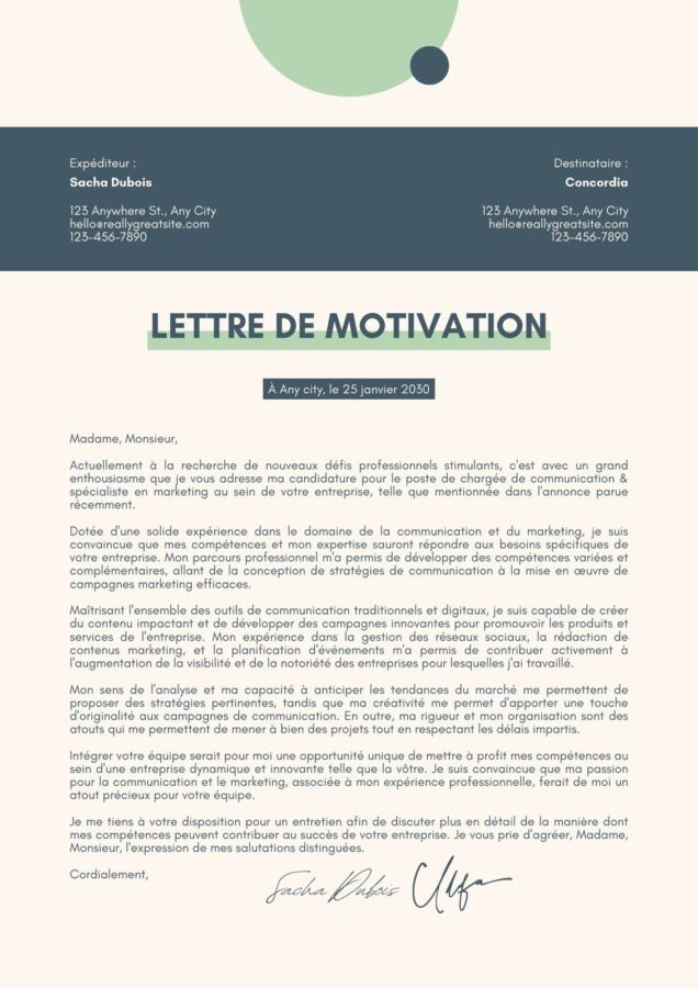 lettre motivation anglais