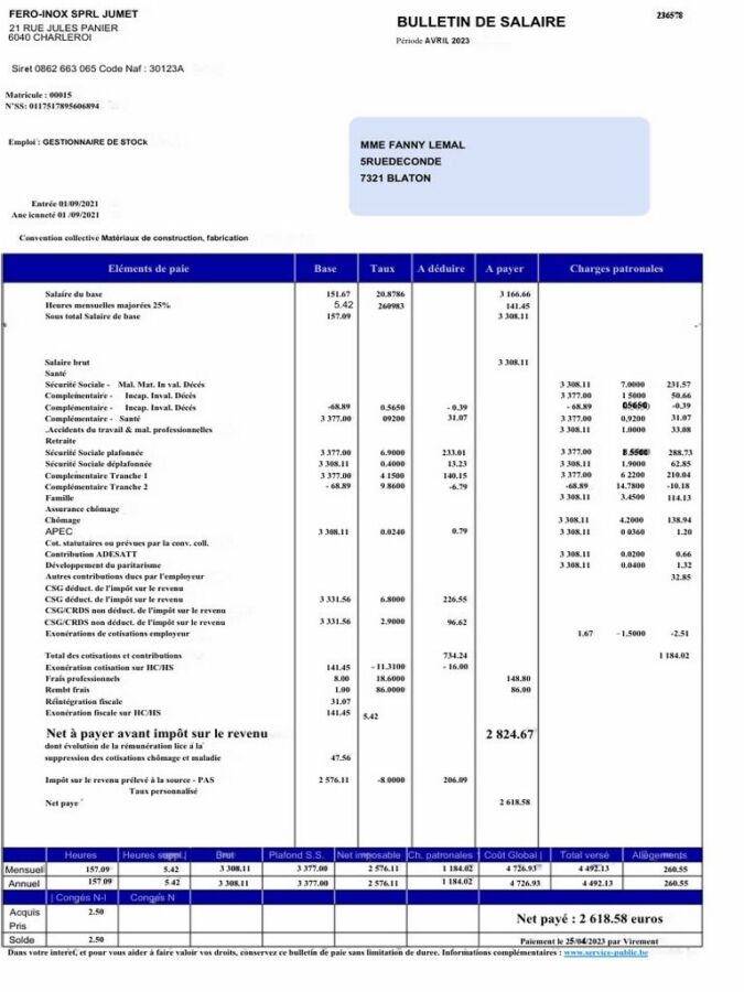 Calcul salaire net centenaire