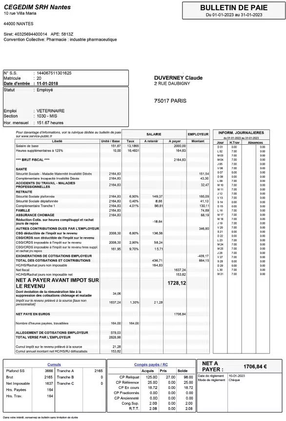Calcul salaire net centenaire